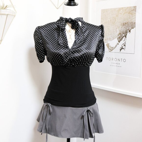 captive Tops - Black Polka Dot Sash Tie Blouse 🎲 CAPTIVE